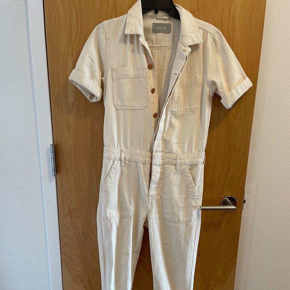 Everlane Cream Short Sleeve Denim Coverall Jumpsuit - Size OO